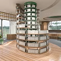 Artistic Library Space With Circular Layout And Bookshelves 3d model