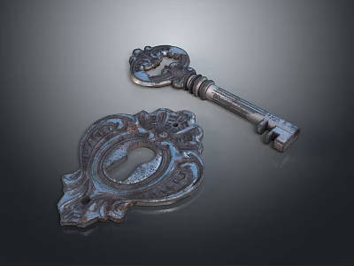 Vintage Metal Skeleton Key With Ornate Keyhole Cover And Antique Design Details 3d model