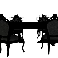 Elegant Dark Wood Dining Table Set With Ornate Chairs And Candlesticks 3d model