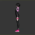 Futuristic Female Character With Short Hair Wearing Pink And Purple Fitted Outfit And Outstretched Arms