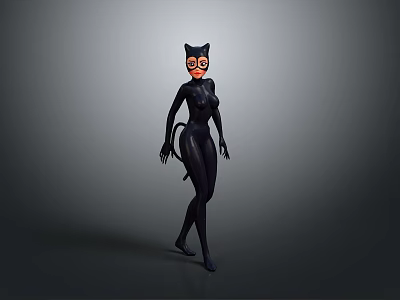 Catwoman Character In Black Bodysuit With Cat Ear Mask And Tail 3d model