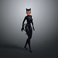 Catwoman Character In Black Bodysuit With Cat Ear Mask And Tail