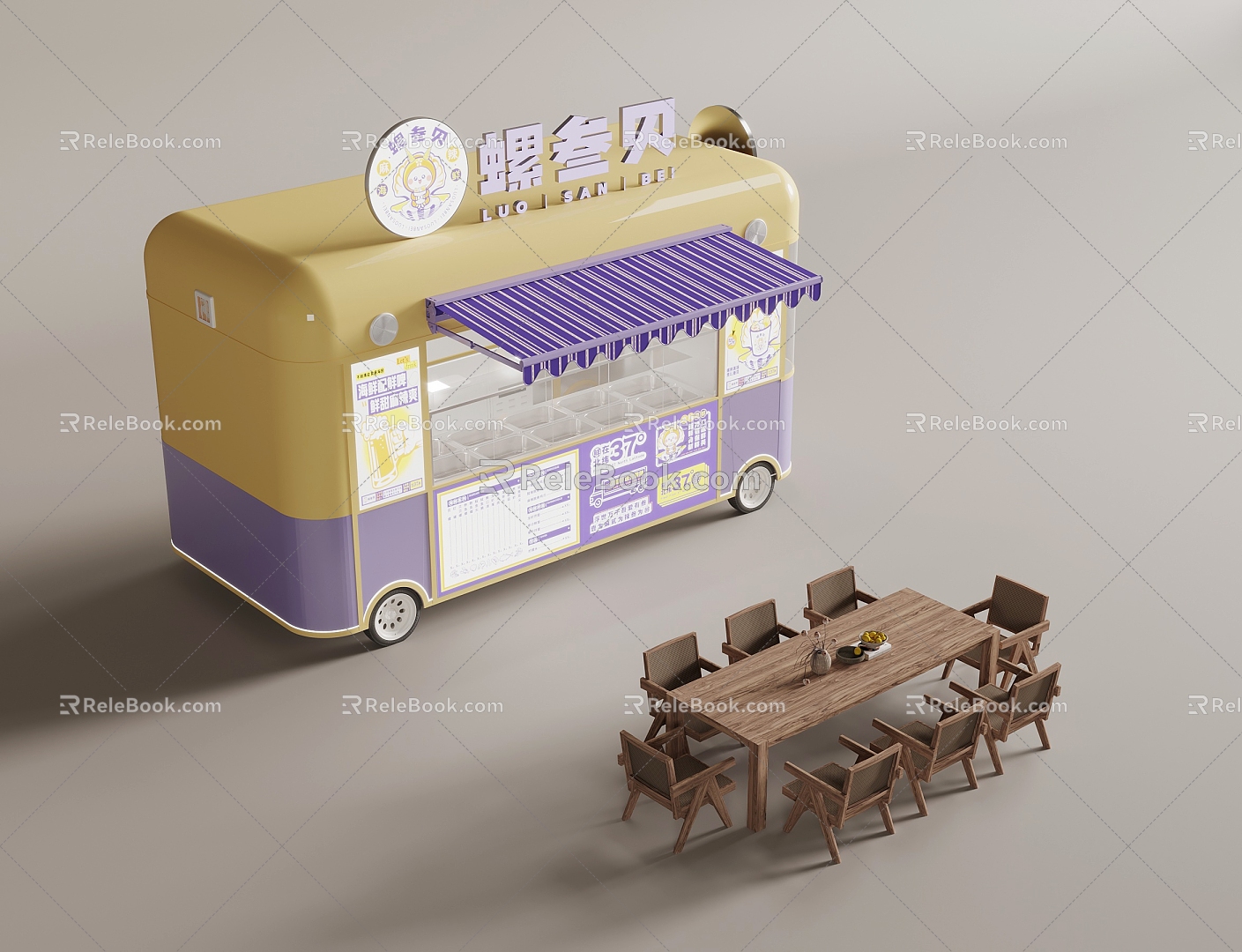 fast food car outdoor tables and chairs 3d model