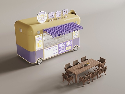 fast food car outdoor tables and chairs 3d model