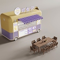 fast food car outdoor tables and chairs 3d model