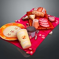 Delicious Food Platter With Bread Cheese Sliced Meat Donut Coffee Cup On Pink Cloth