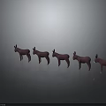 Five Purple Donkey Models Standing in a Line on Dark Surface