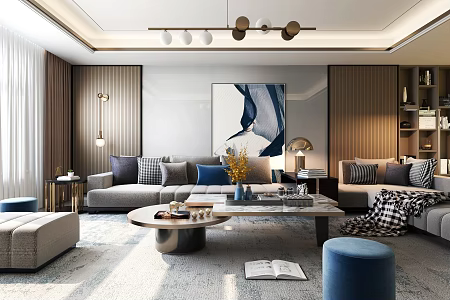 Modern living room sofa coffee table combination 3d model