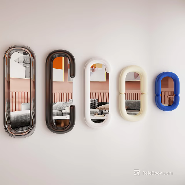 Modern Oval Mirrors With Different Frame Colors Wall Mounted Room Reflections 3d model 