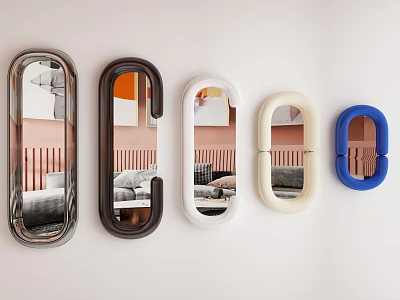 Modern Oval Mirrors With Different Frame Colors Wall Mounted Room Reflections 3d model