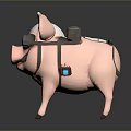 3D Rendered Pink Pig Wearing Goggles With Black Harness And Devices
