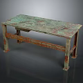 Vintage Industrial Functional Desk With Distressed Metal Top And Wooden Legs For Home Office