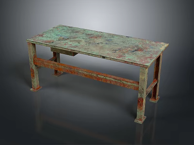 Vintage Industrial Functional Desk With Distressed Metal Top And Wooden Legs For Home Office 3d model