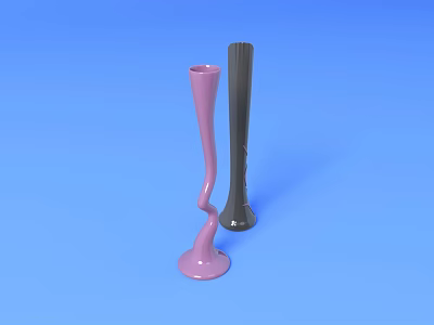 Two Slim Pink And Black Candle Lamps On Blue Background Decorative Design 3d model