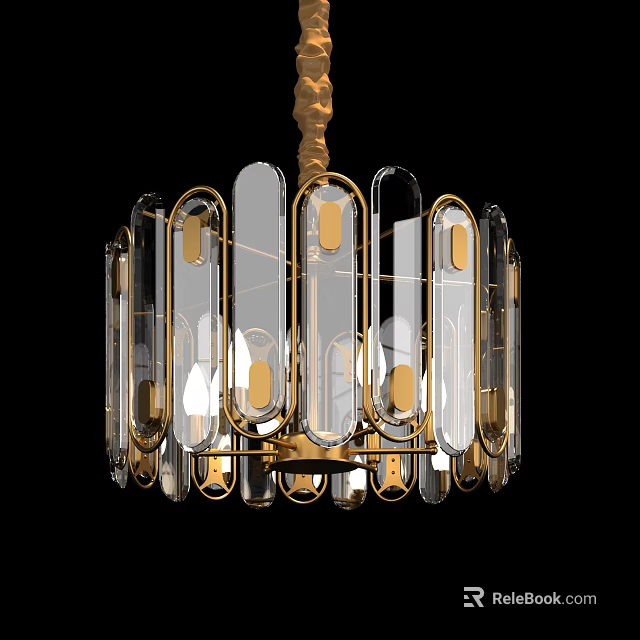 Elegant Modern Chandelier With Golden Metal Frame And Transparent Glass Panels For Interior Decor 3d model 