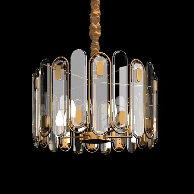 Elegant Modern Chandelier With Golden Metal Frame And Transparent Glass Panels For Interior Decor 3d model