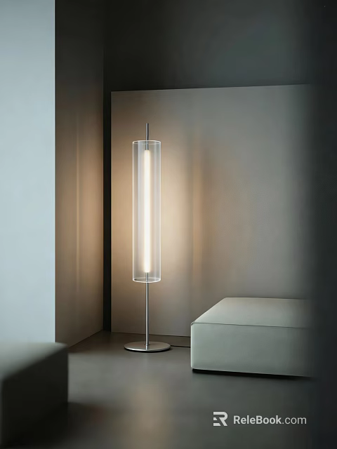 Modern Floor Lamp With Transparent Cylinder Shade Illuminating Minimalist Living Space 3d model 