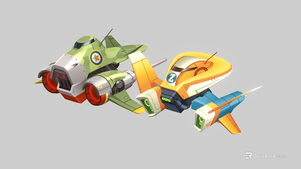 Colorful Cartoon Style Toy Vehicles Featuring Green Orange Blue Designs And Wheels 3d model 