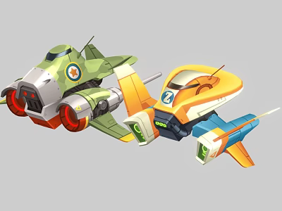 Colorful Cartoon Style Toy Vehicles Featuring Green Orange Blue Designs And Wheels 3d model