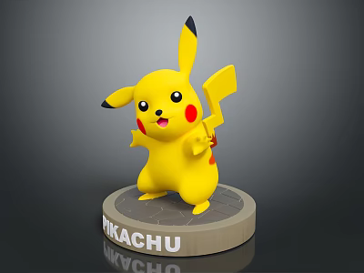 Pikachu Yellow Pokémon Character With Red Cheeks Black Tipped Ears And Base With Name 3d model