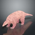 3D Rendered Low Poly Pink Pangolin with Geometric Scales on Reflective Black Surface