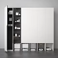 Modern Style White Cabinetry With Open Storage Compartments For Daily Use Appliances