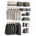Organized Wardrobe With Hanging White T-Shirts Dark Sweaters Storage Boxes And Handbags