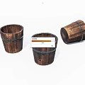 Three Rustic Wooden Buckets With Metal Bands For Home Decor