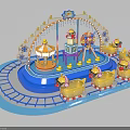 Colorful Amusement Rides With Carousel Train And Duck Shaped Cars