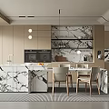 Modern Restaurant Interior With Open Design Marble Island Cabinets And Dining Chairs