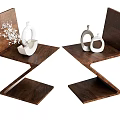 Stylish Unique Wooden Single Chair With Geometric Structure And Decorative White Vases