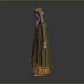 Traditional Clothing Ensemble With Green Robe Yellow Inner Dress And Decorative Hat