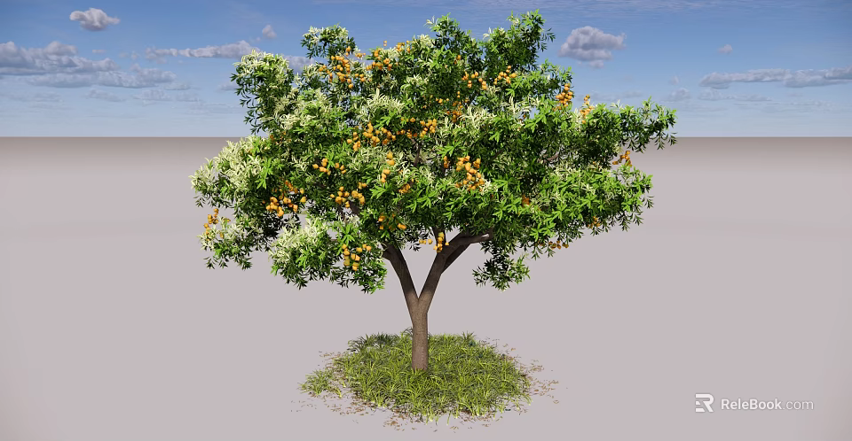 Lush Arbor With Green Foliage And Vibrant Orange Fruits On Grass 3d model 