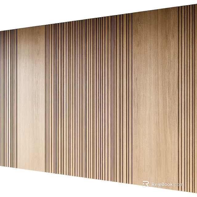 Natural Wooden Wall Paneling With Vertical Stripes For Modern Interior Design 3d model 