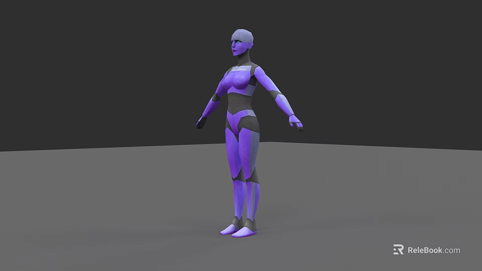 3D Rendered Female Sci Fi Character With Purple And Gray Body Design 3d model 