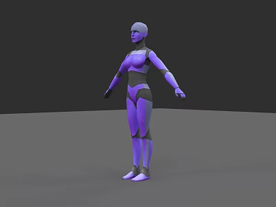 3D Rendered Female Sci Fi Character With Purple And Gray Body Design 3d model