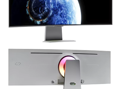 High Resolution Curved Computer Monitor with Slim Silver Stand and LED Backlight for Home Use 3d model