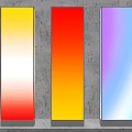 Three Vertical Lightboxes With Gradient Colors Illuminated Against Concrete Wall