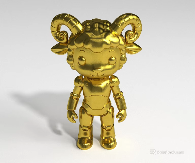 Golden Sheep Creature Character With Robot Style Body And Curly Horns 3d model 