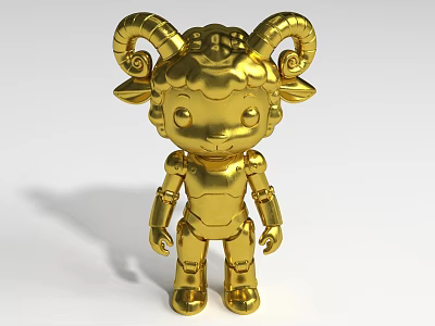 Golden Sheep Creature Character With Robot Style Body And Curly Horns 3d model