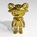 Golden Sheep Creature Character With Robot Style Body And Curly Horns