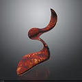 Abstract Red Animal Sculpture with Curved Form and Textured Surface on Black Background