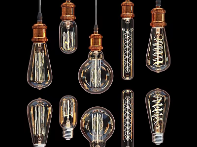 Vintage Industrial Pendant Lights With Copper Bases And Filament Bulb Designs 3d model