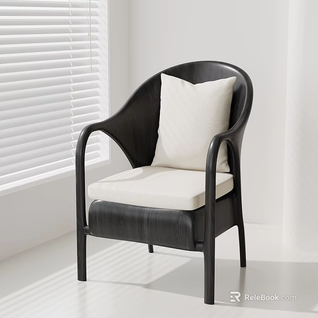 Modern Leisure Chair With Black Frame Cream Cushion And Curved Backrest In Bright Room 3d model 