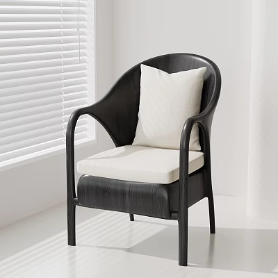 Modern Leisure Chair With Black Frame Cream Cushion And Curved Backrest In Bright Room 3d model