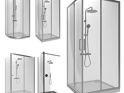 Shower Sauna with Transparent Glass Enclosure and Modern Shower Fixtures Design 3d model