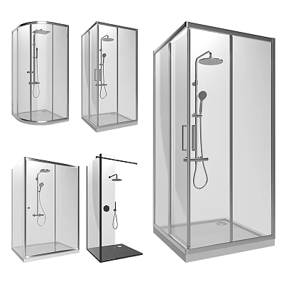 Shower Sauna with Transparent Glass Enclosure and Modern Shower Fixtures Design 3d model