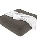 Dark Brown Cozy Sofa Stool Topped with Soft White Knitted Blanket 3d model
