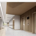 Modern Elevator Hallway Interior Design With Wooden Ceiling And Numbered Doors