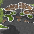Modern Landscape Seats Design With Irregular Shapes Wooden Canopy And Green Plants
